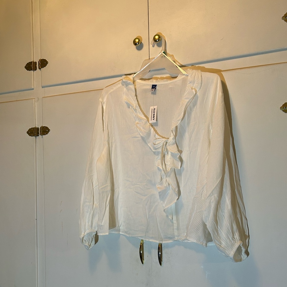 Old Navy White Ruffle Blouse